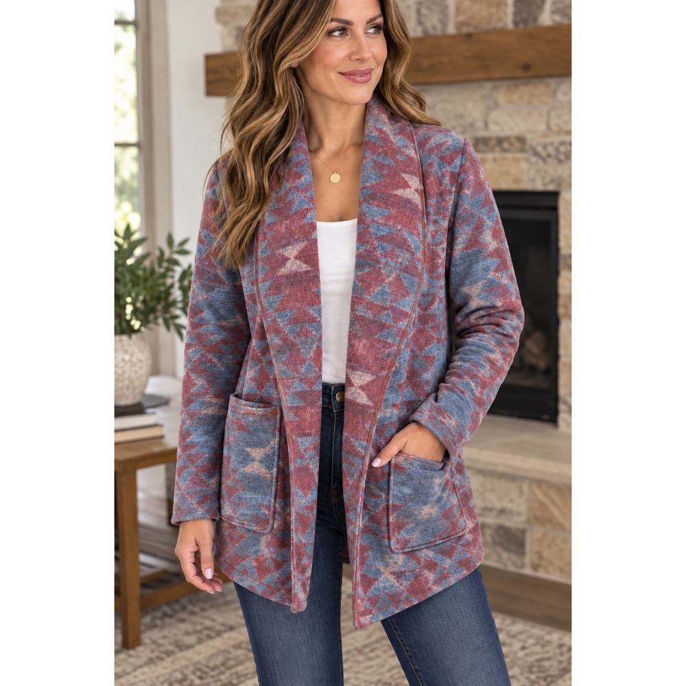 Columbia Women's Large Fleece Cardigan Southwestern Geometric Shawl Jacket